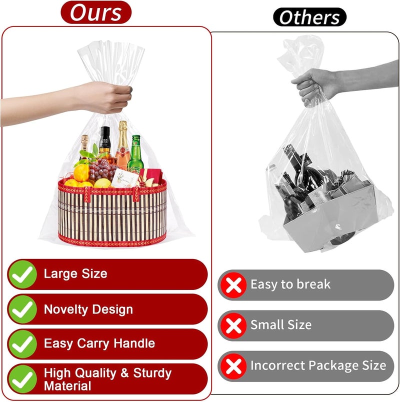 Dreamtop 3 Set Baskets for Gifts Empty, Woven Bamboo Gift Basket Empty Large with Handles, Sturdy Gift Basket Kit Empty to Fill for Christmas Birthday Baby Shower Wedding Gift (Red) - Image 3